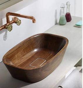 large bathroom sink made of wood