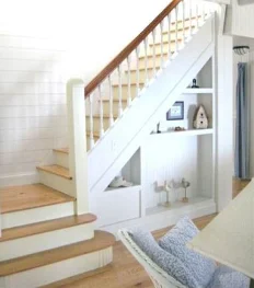 shelves at basement staircase